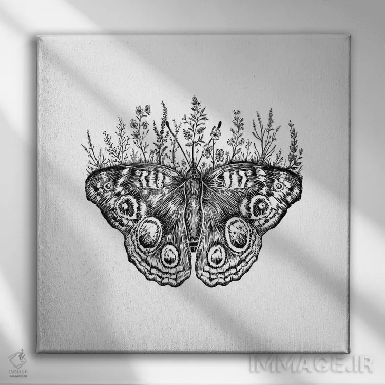 تابلو دکوراتیو پروانه گلدار اثر کاری سلون - نمای روبهرو روی دیوار