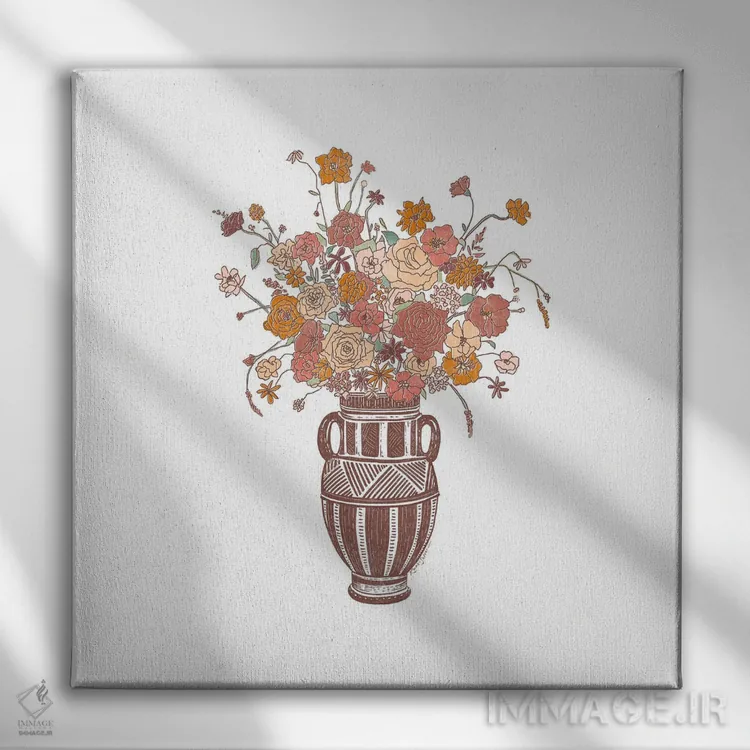تابلو دکوراتیو آمفورای گلدار اثر کاری سلون - نمای روبهرو روی دیوار