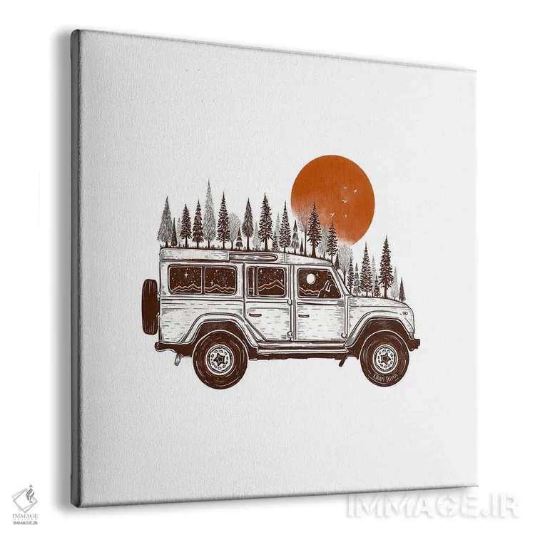 تابلو دکوراتیو جیپ جنگلی آفتاب پاییزی اثر کاری سلون - نمای پرسپکتیو محصول
