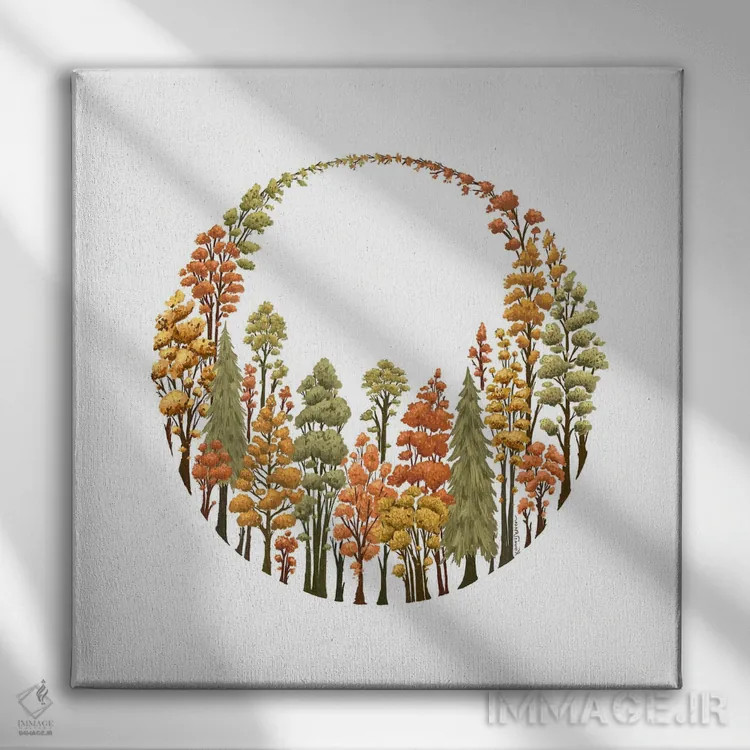 تابلو دکوراتیو حلقه جنگل پاییزی اثر کاری سلون - نمای روبهرو روی دیوار