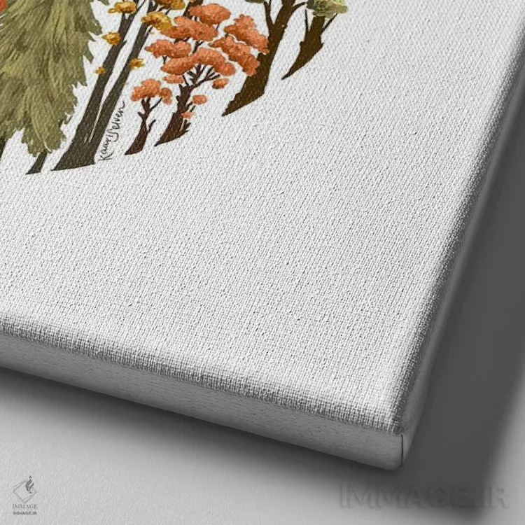 تابلو دکوراتیو حلقه جنگل پاییزی اثر کاری سلون - نمای نزدیک بافت بوم