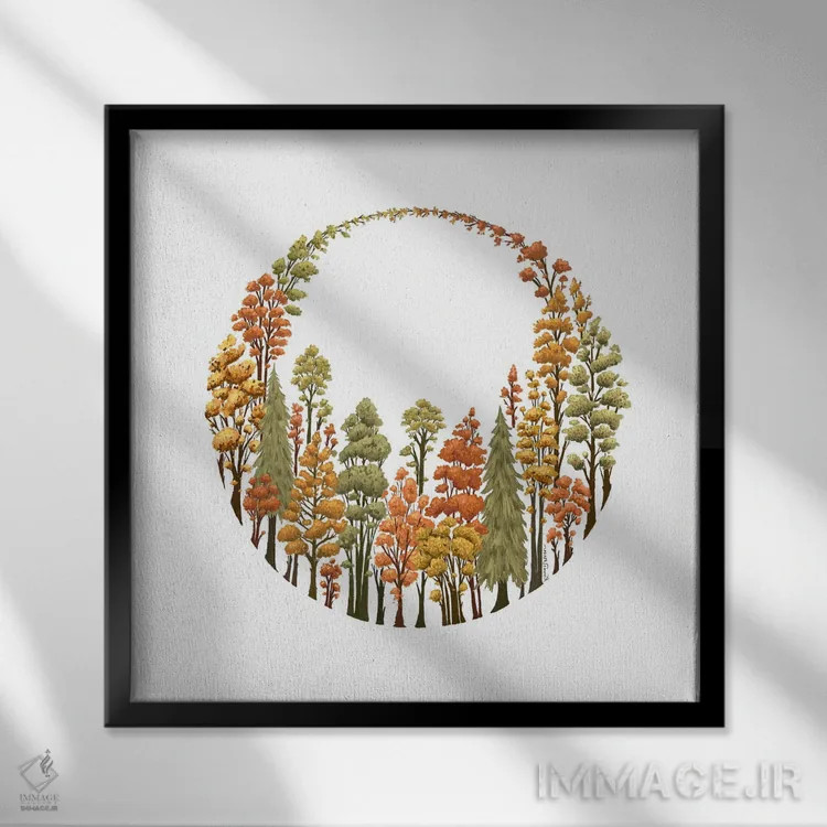 تابلو دکوراتیو حلقه جنگل پاییزی اثر کاری سلون - نمای قابدار مشکی