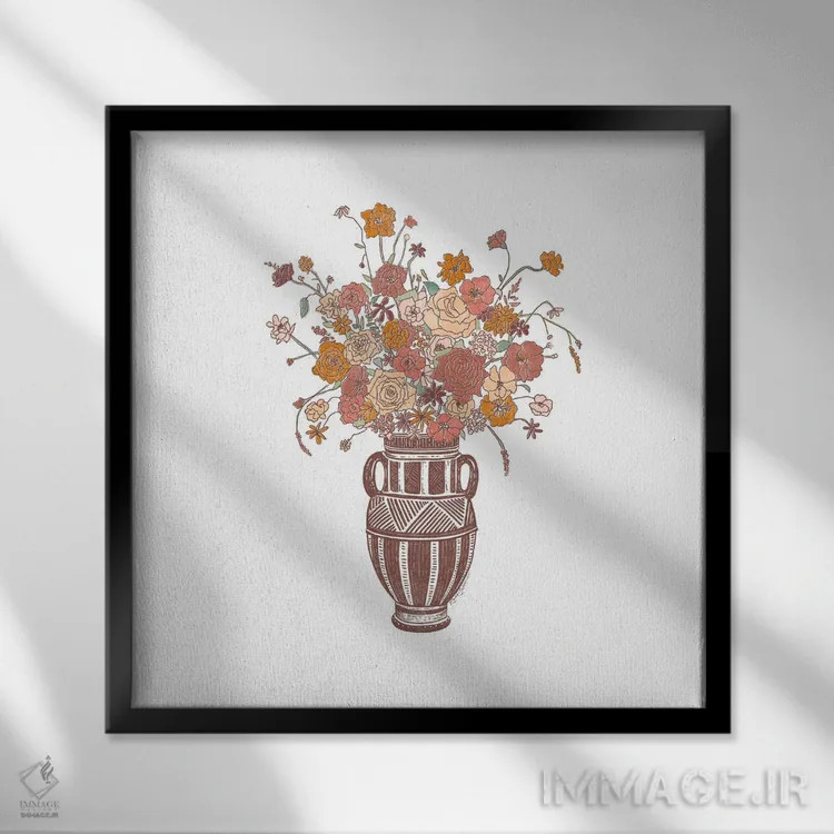 تابلو دکوراتیو آمفورای گلدار اثر کاری سلون - نمای قابدار مشکی