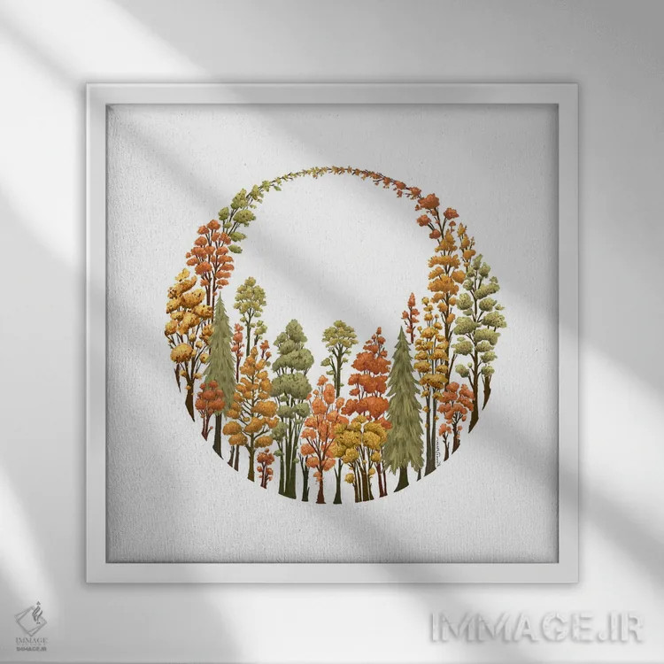 تابلو دکوراتیو حلقه جنگل پاییزی اثر کاری سلون - نمای قابدار سفید