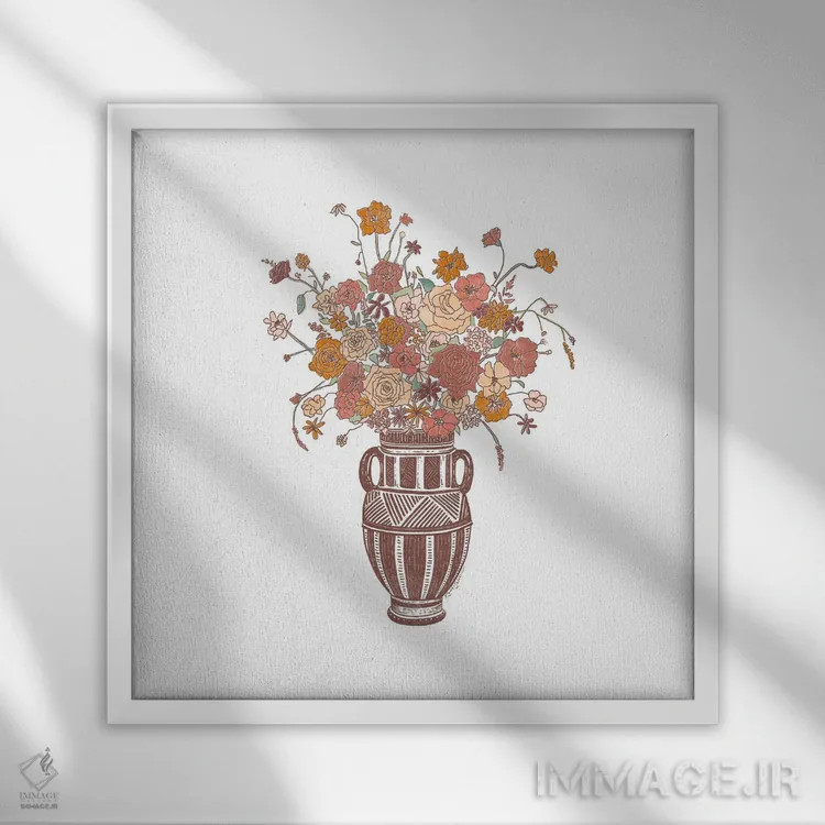 تابلو دکوراتیو آمفورای گلدار اثر کاری سلون - نمای قابدار سفید