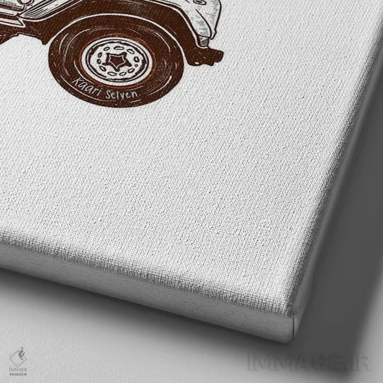 تابلو دکوراتیو جیپ جنگلی آفتاب پاییزی اثر کاری سلون - نمای نزدیک بافت بوم