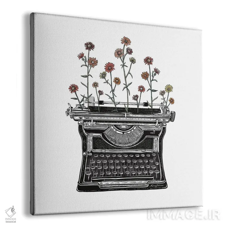 تابلو دکوراتیو ماشین تحریر گلدار ۲ اثر کاری سلون - نمای پرسپکتیو محصول