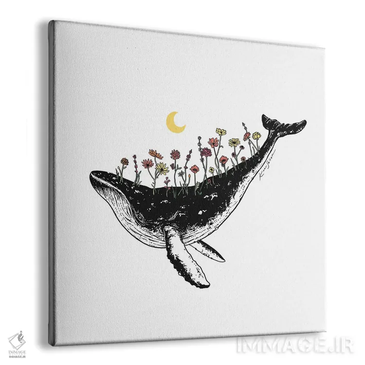 تابلو دکوراتیو نهنگ گلدار اثر کاری سلون - نمای پرسپکتیو محصول