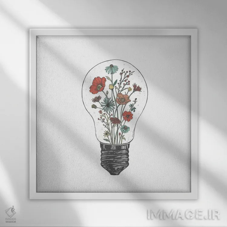 تابلو دکوراتیو لامپ گلدار اثر کاری سلون - نمای قابدار سفید