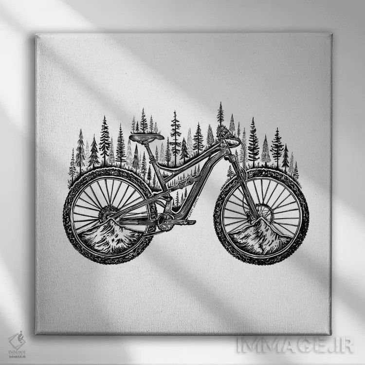 تابلو دکوراتیو دوچرخه جنگلی اثر کاری سلون - نمای روبهرو روی دیوار