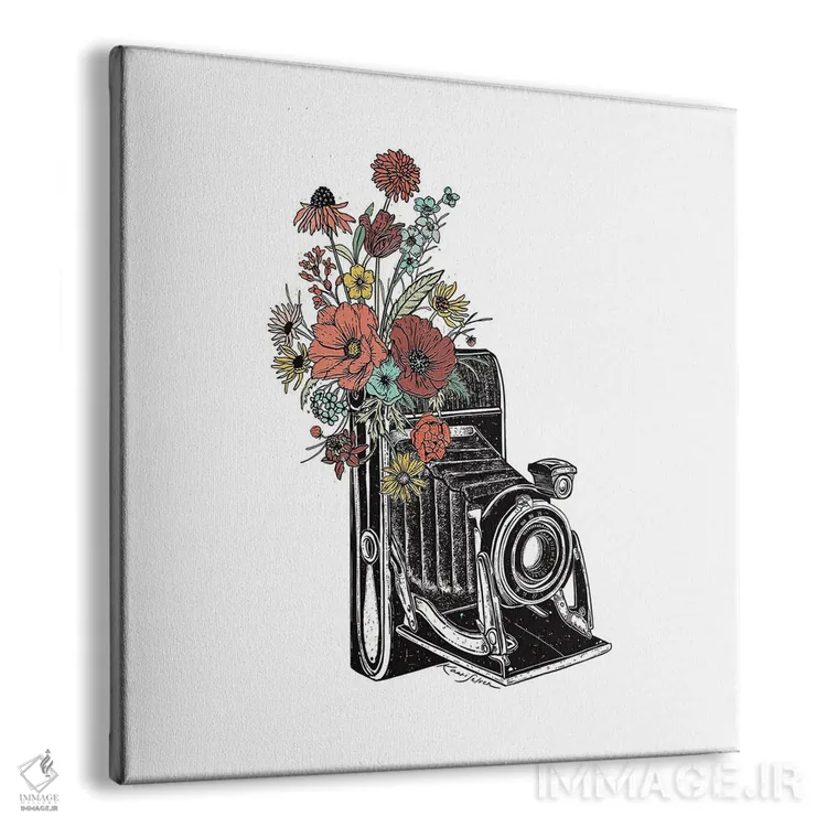 تابلو دکوراتیو دوربین قدیمی گلدار ۲ اثر کاری سلون - نمای پرسپکتیو محصول