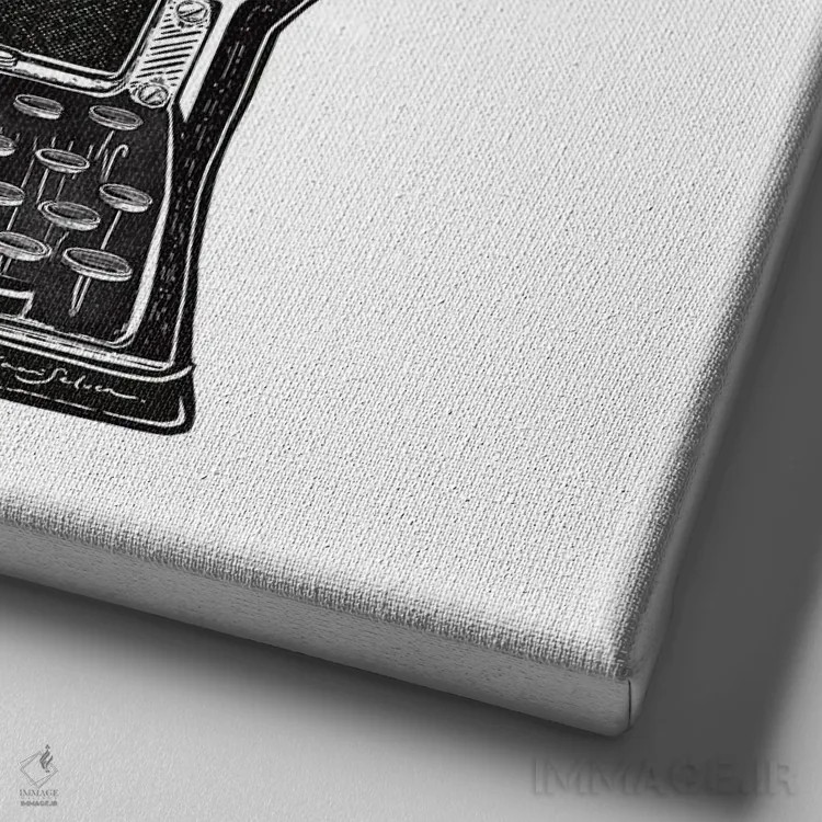 تابلو دکوراتیو ماشین تحریر گلدار ۲ اثر کاری سلون - نمای نزدیک بافت بوم