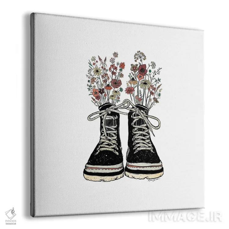 تابلو دکوراتیو چکمه کوهنوردی گلدار اثر کاری سلون - نمای پرسپکتیو محصول