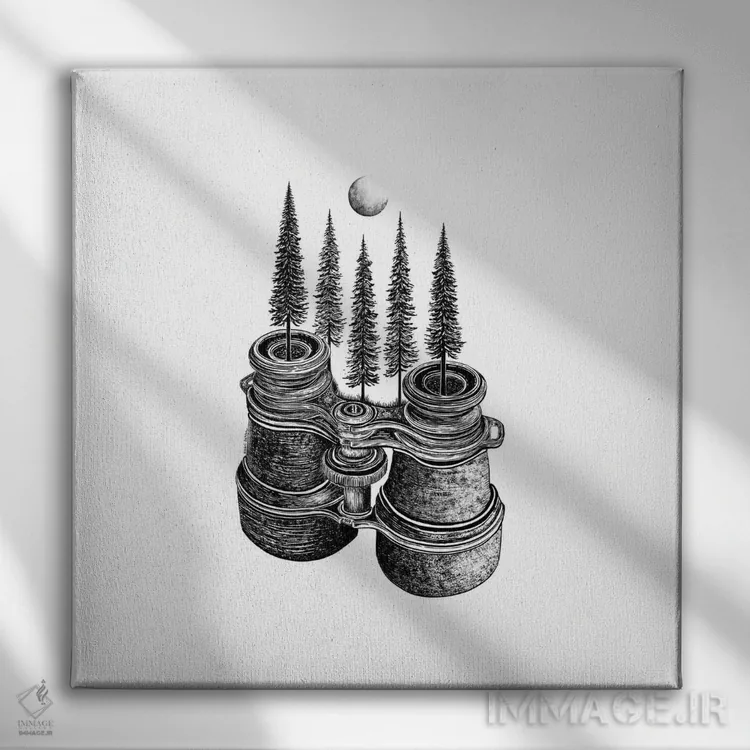 تابلو دکوراتیو دوربین دوچشمی جنگلی اثر کاری سلون - نمای روبهرو روی دیوار