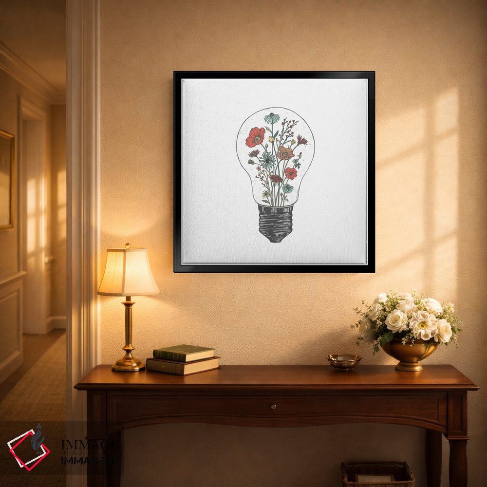 تابلو دکوراتیو لامپ گلدار اثر کاری سلون - D4B