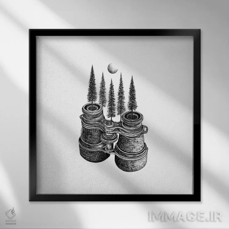 تابلو دکوراتیو دوربین دوچشمی جنگلی اثر کاری سلون - نمای قابدار مشکی