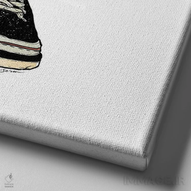 تابلو دکوراتیو چکمه کوهنوردی گلدار اثر کاری سلون - نمای نزدیک بافت بوم