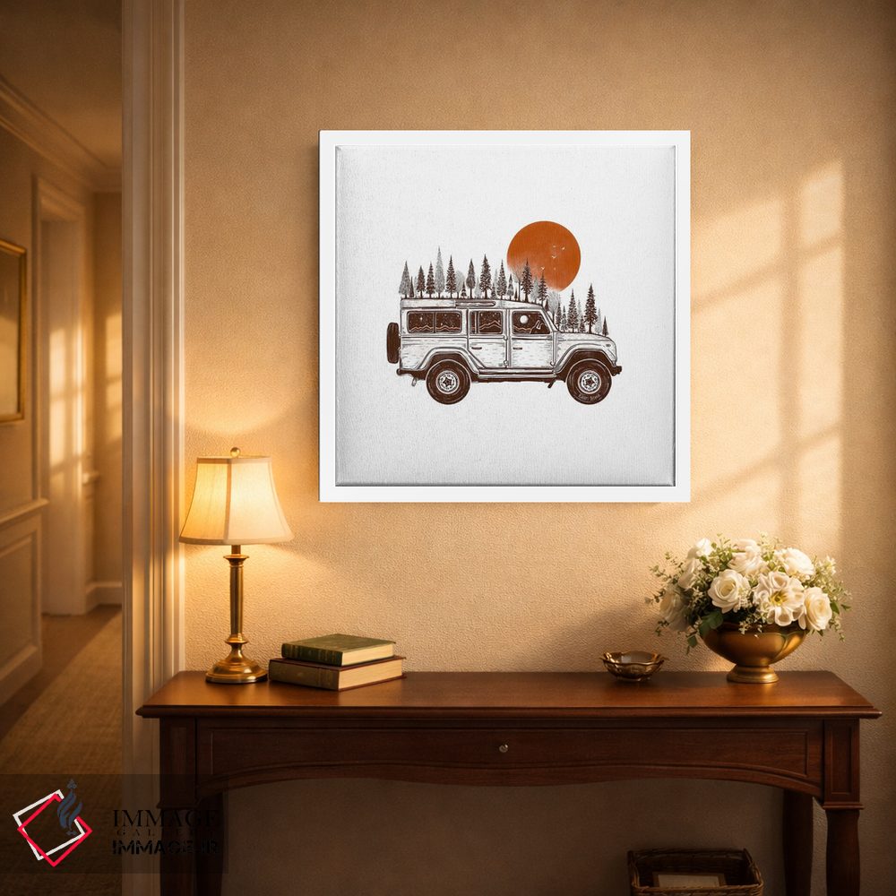 تابلو دکوراتیو جیپ جنگلی آفتاب پاییزی اثر کاری سلون - D2W