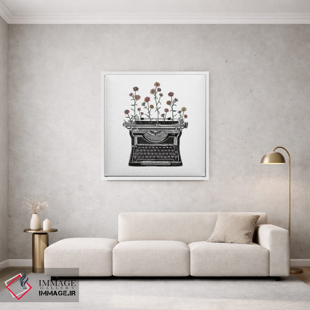 تابلو دکوراتیو ماشین تحریر گلدار ۲ اثر کاری سلون - D1W