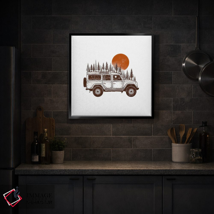 تابلو دکوراتیو جیپ جنگلی آفتاب پاییزی اثر کاری سلون - D3B