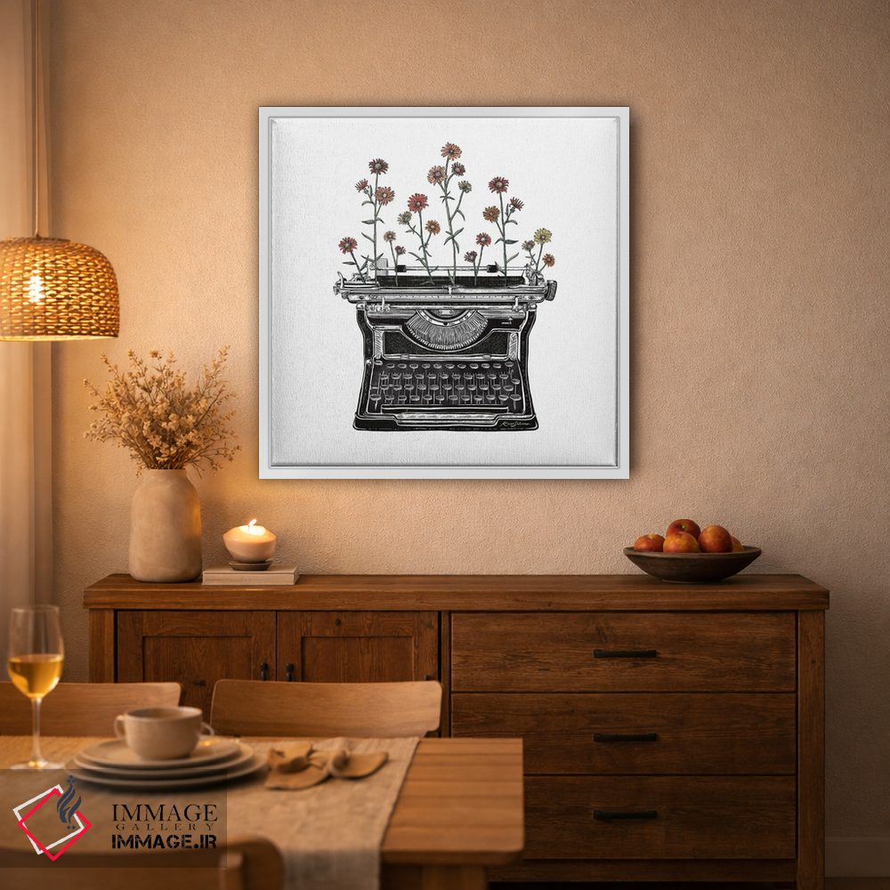 تابلو دکوراتیو ماشین تحریر گلدار ۲ اثر کاری سلون - D3W
