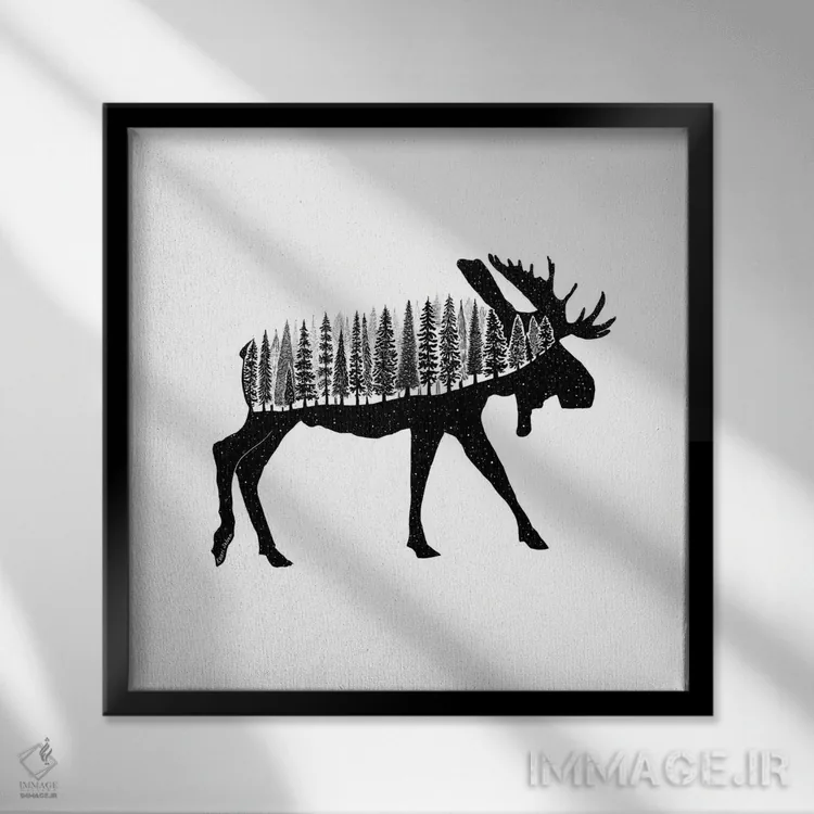 تابلو دکوراتیو گوزن جنگلی اثر کاری سلون - نمای قابدار مشکی