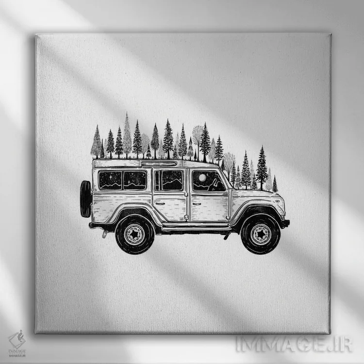 تابلو دکوراتیو جیپ جنگلی اثر کاری سلون - نمای روبهرو روی دیوار