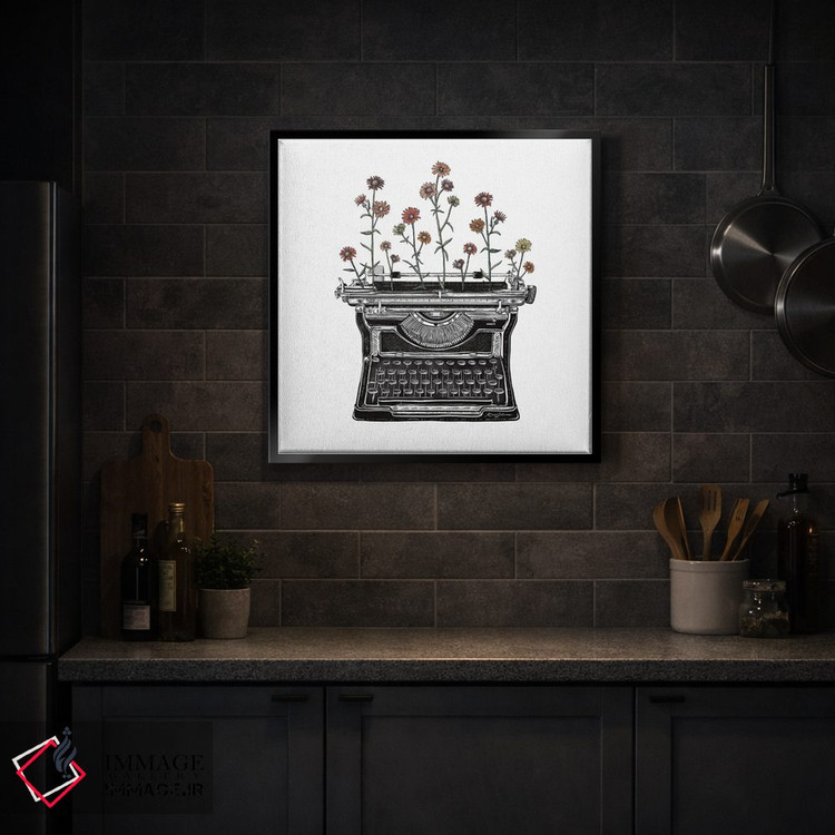 تابلو دکوراتیو ماشین تحریر گلدار ۲ اثر کاری سلون - D5B