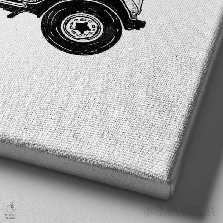 تابلو دکوراتیو جیپ جنگلی اثر کاری سلون - نمای نزدیک بافت بوم