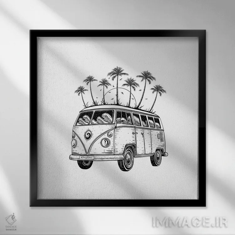 تابلو دکوراتیو ون ساحلی اثر کاری سلون - نمای قابدار مشکی