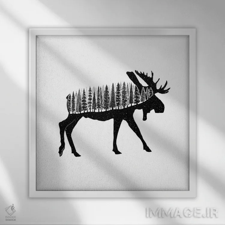 تابلو دکوراتیو گوزن جنگلی اثر کاری سلون - نمای قابدار سفید