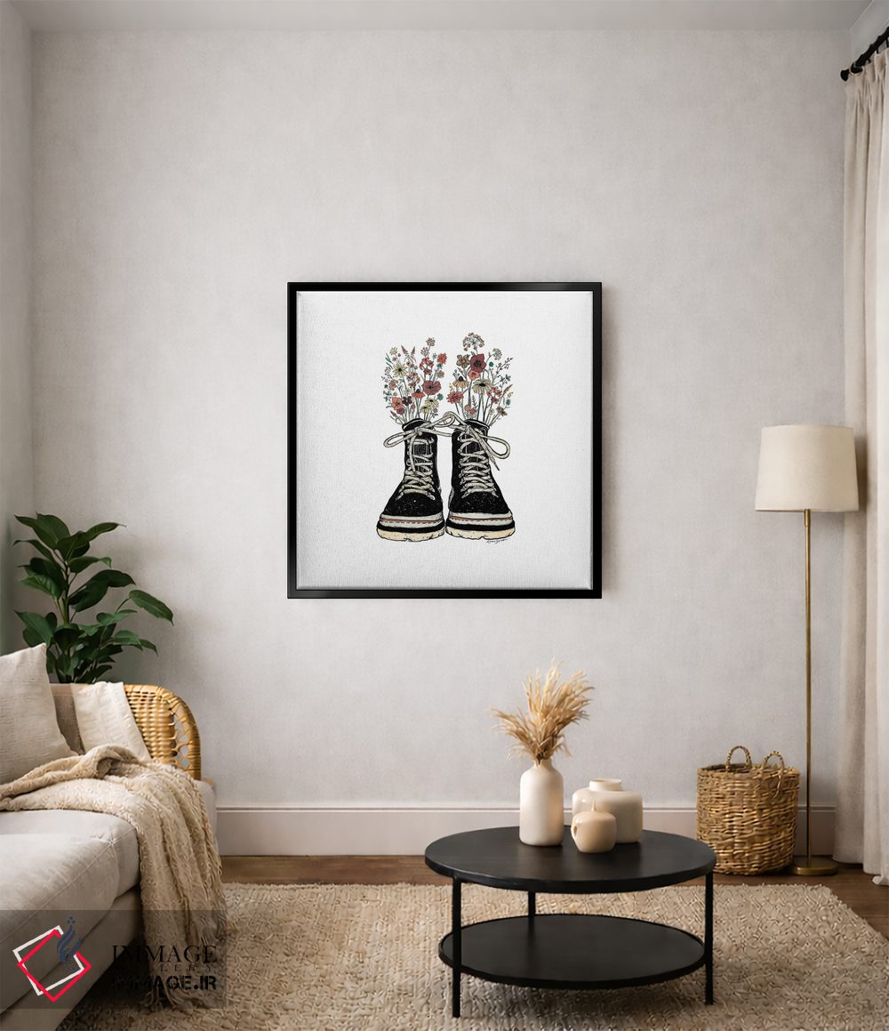 تابلو دکوراتیو چکمه کوهنوردی گلدار اثر کاری سلون - D3B