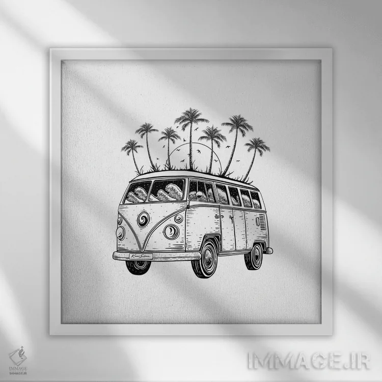 تابلو دکوراتیو ون ساحلی اثر کاری سلون - نمای قابدار سفید