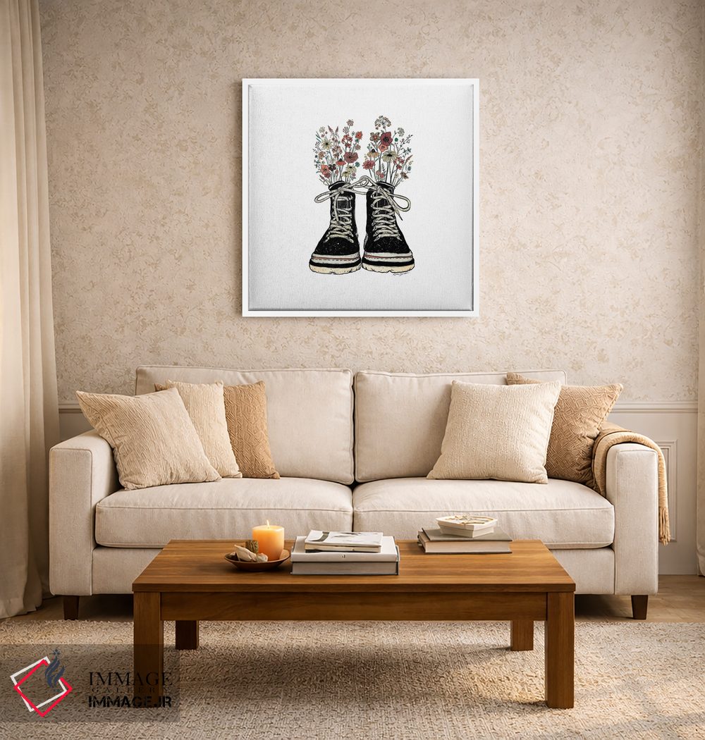 تابلو دکوراتیو چکمه کوهنوردی گلدار اثر کاری سلون - D4W