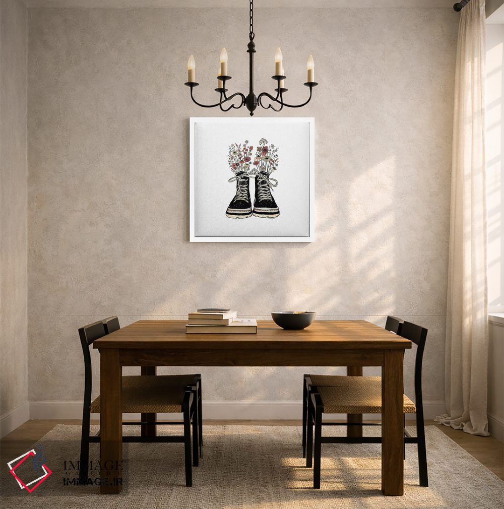 تابلو دکوراتیو چکمه کوهنوردی گلدار اثر کاری سلون - D5W