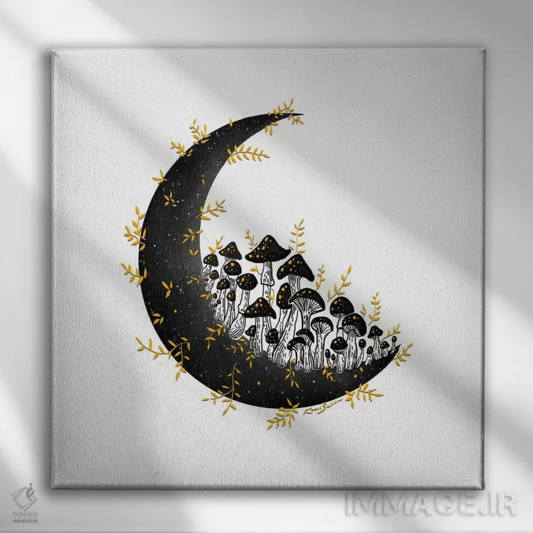 تابلو دکوراتیو ماه طلایی قارچی اثر کاری سلون - نمای روبهرو روی دیوار