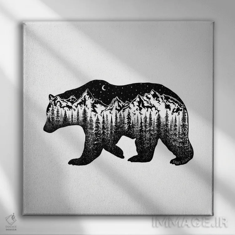 تابلو دکوراتیو خرس کوهستانی اثر کاری سلون - نمای روبهرو روی دیوار