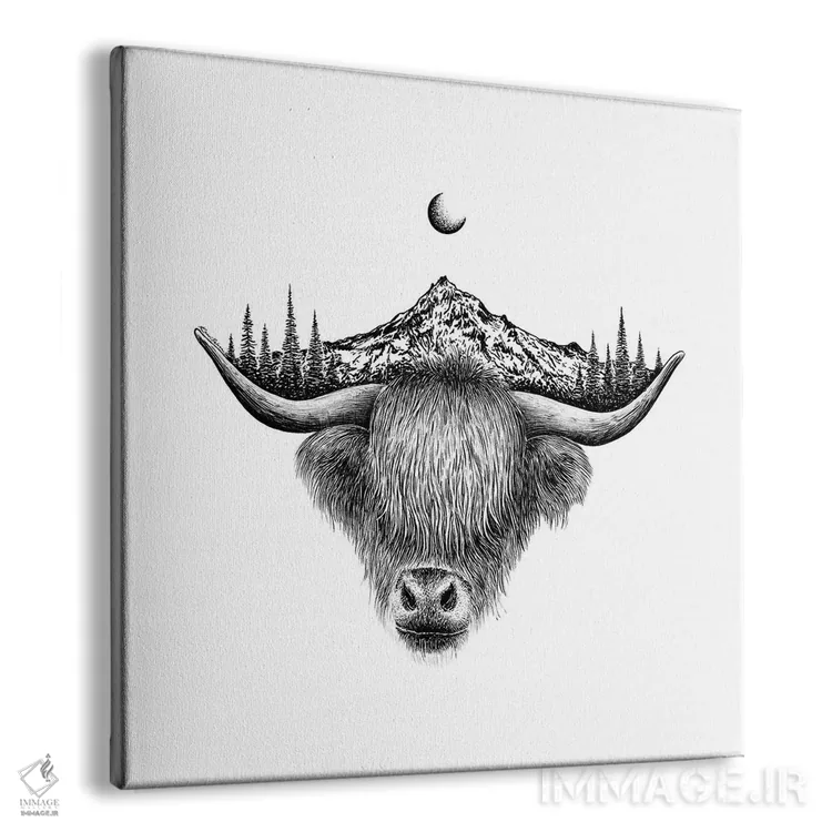 تابلو دکوراتیو گاو کوهستانی هایلند اثر کاری سلون - نمای پرسپکتیو محصول
