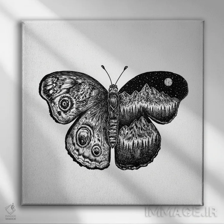 تابلو دکوراتیو پروانه کوهستانی اثر کاری سلون - نمای روبهرو روی دیوار
