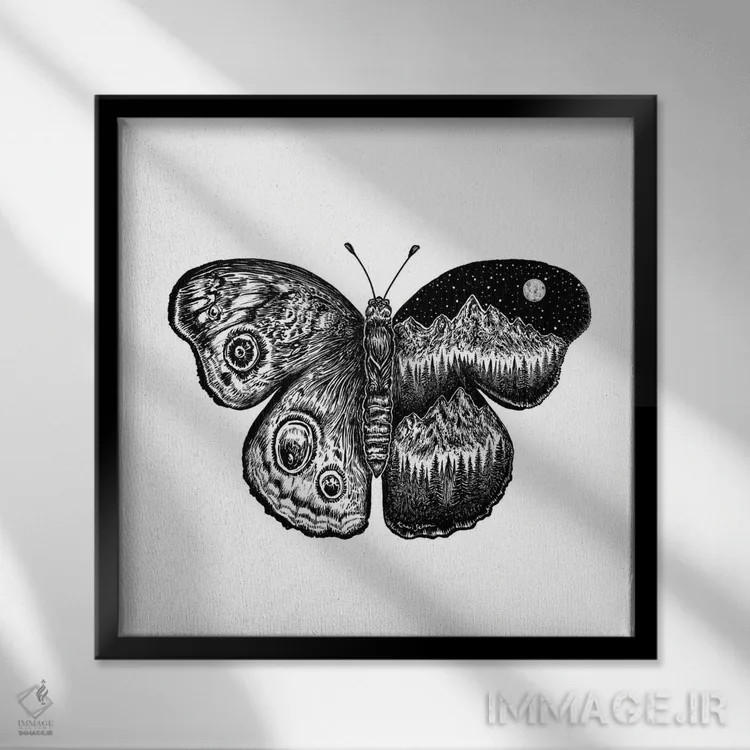 تابلو دکوراتیو پروانه کوهستانی اثر کاری سلون - نمای قابدار مشکی