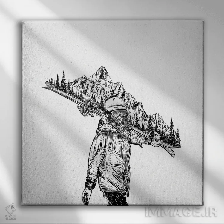 تابلو دکوراتیو دختر اسکی باز کوهستانی اثر کاری سلون - نمای روبهرو روی دیوار