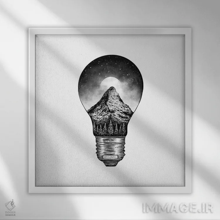 تابلو دکوراتیو لامپ کوهستانی اثر کاری سلون - نمای قابدار سفید