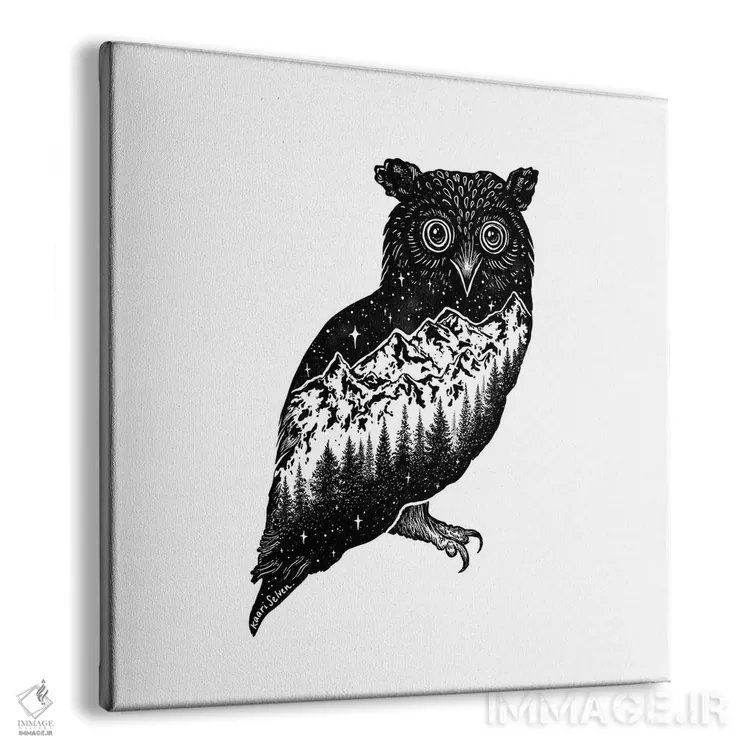 تابلو دکوراتیو جغد کوهستانی اثر کاری سلون - نمای پرسپکتیو محصول