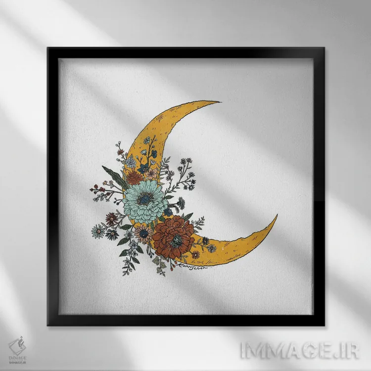 تابلو دکوراتیو شکوفه ماه اثر کاری سلون - نمای قابدار مشکی
