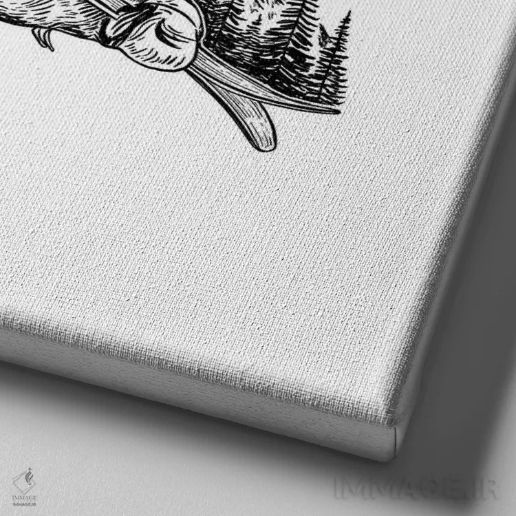 تابلو دکوراتیو دختر اسکی باز کوهستانی اثر کاری سلون - نمای نزدیک بافت بوم