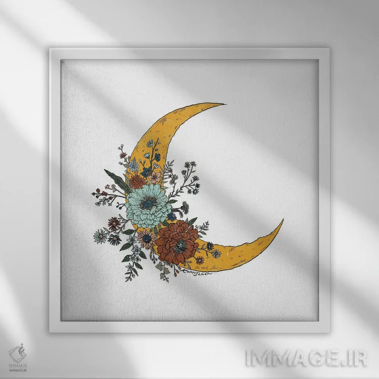 تابلو دکوراتیو شکوفه ماه اثر کاری سلون - نمای قابدار سفید