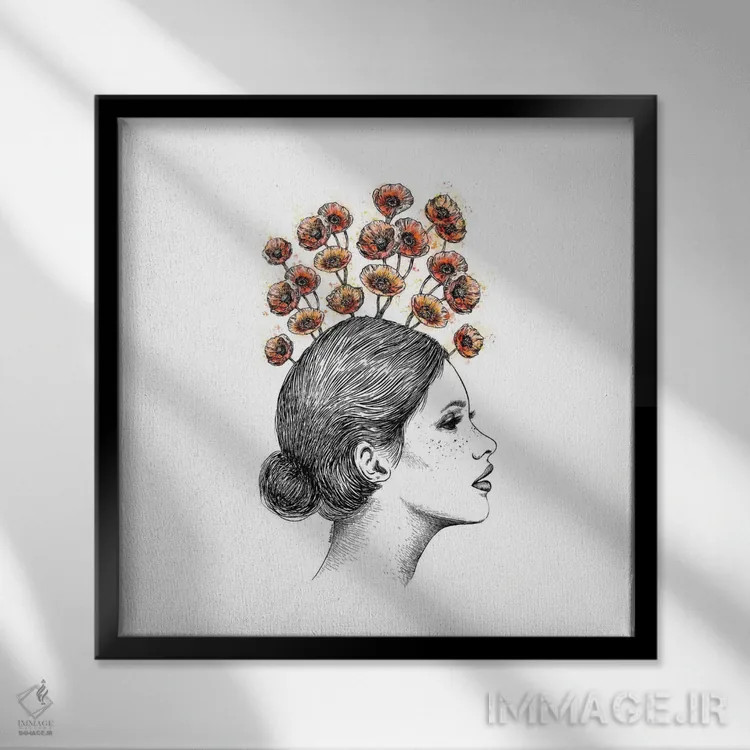 تابلو دکوراتیو شقایق های شکوفا اثر کاری سلون - نمای قابدار مشکی