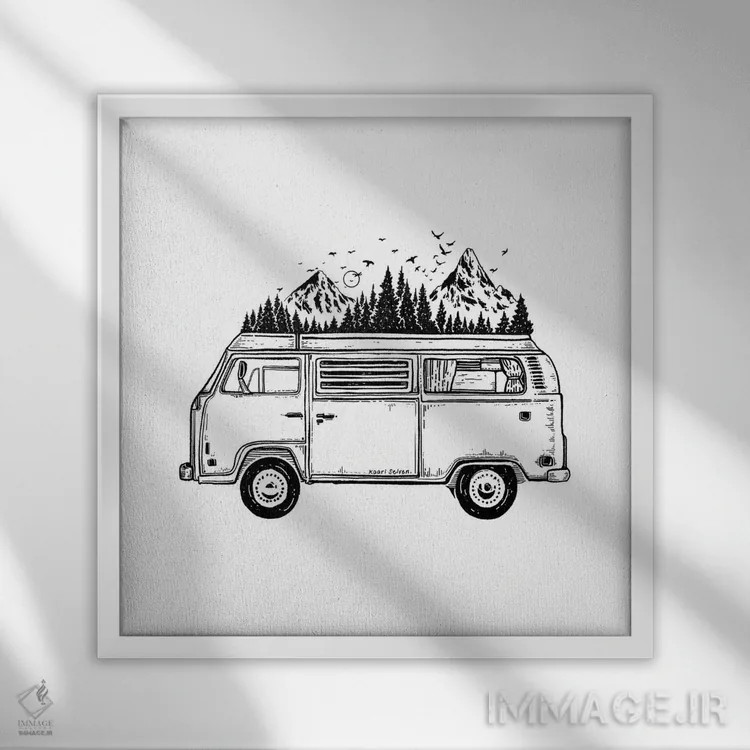 تابلو دکوراتیو ون کوهستانی اثر کاری سلون - نمای قابدار سفید