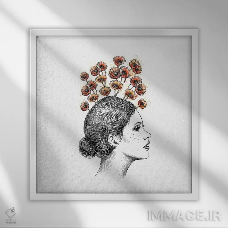 تابلو دکوراتیو شقایق های شکوفا اثر کاری سلون - نمای قابدار سفید