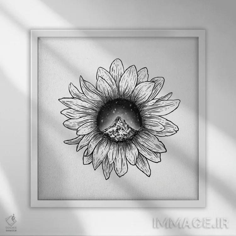 تابلو دکوراتیو آفتابگردان کوهستانی اثر کاری سلون - نمای قابدار سفید